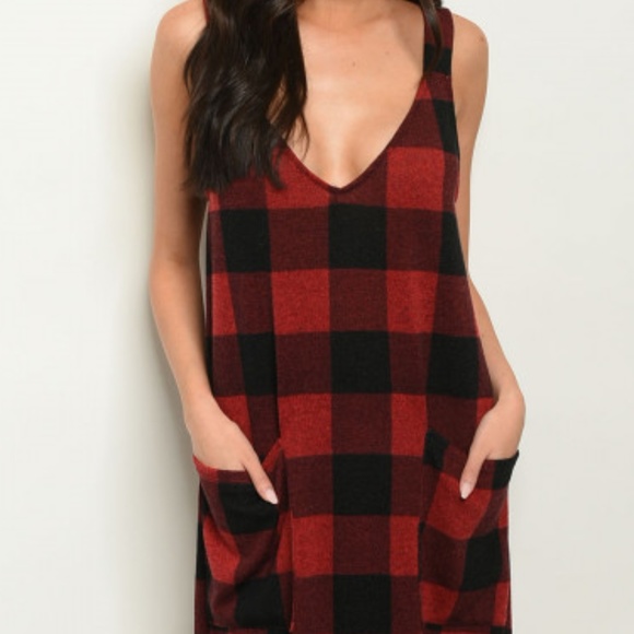 Last 1! RED & BLACK MIDI PLAID DRESS - Picture 2 of 8